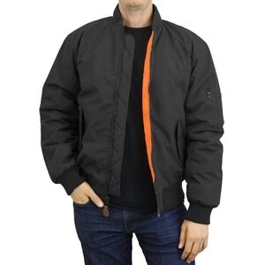 NWOT True Classic Men's Size M Bomber Jacket Black Full Zip Orange Lined